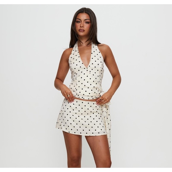 PRINCESS POLLY Beffanie Halter Wrap Polka Dot Blouse 4 - Picture 2 of 10